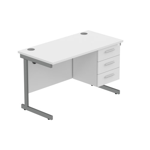 Office Rectangular Desk with Steel Single Upright Cantilever Legs + 3 Drawer Fixed Pedestal (FSC) 1200X600 Arctic White/Graphite