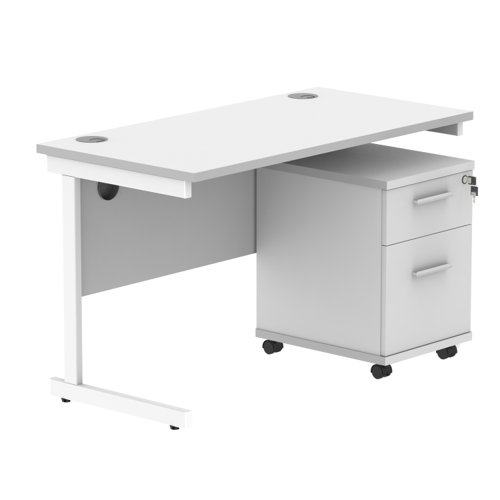 Single Upright Rectangular Desk + 2 Drawer Mobile Under Desk Pedestal (FSC) 1200 X 600 Arctic White/White