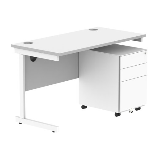 CORE Single Upright Rectangular Desk + Under Desk Steel Pedestal 3 Drawers 1200 X 600 Arctic White/White