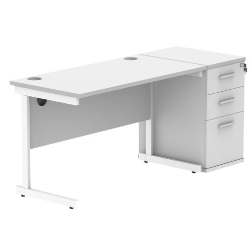 Single Upright Rectangular Desk + Desk High Pedestal (FSC) 1200 X 600 Arctic White/White