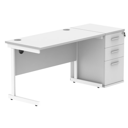 Single Upright Rectangular Desk + Desk High Pedestal 1200 X 600 Arctic White/White