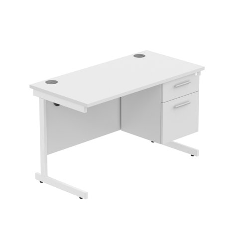 Office Rectangular Desk with Steel Single Upright Cantilever Legs + 2 Drawer Fixed Pedestal (FSC) 1200X600 Arctic White/White