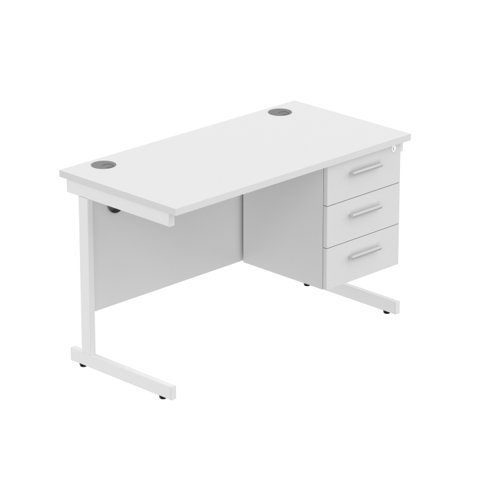 Office Rectangular Desk with Steel Single Upright Cantilever Legs + 3 Drawer Fixed Pedestal (FSC) 1200X600 Arctic White/White