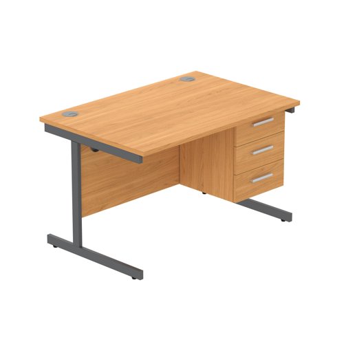 Office Rectangular Desk with Steel Single Upright Cantilever Legs + 3 Drawer Fixed Pedestal  1200X800 Norwegian Beech/Graphite