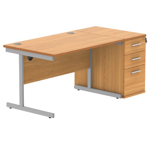 Single Upright Rectangular Desk + Desk High Pedestal (FSC) 1200 X 800 Norwegian Beech/Silver