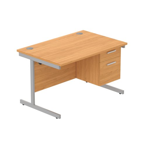 Office Rectangular Desk with Steel Single Upright Cantilever Legs + 2 Drawer Fixed Pedestal  1200X800 Norwegian Beech/Silver