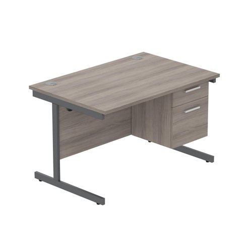 Office Rectangular Desk with Steel Single Upright Cantilever Legs + 2 Drawer Fixed Pedestal  1200X800 Alaskan Grey Oak/Graphite