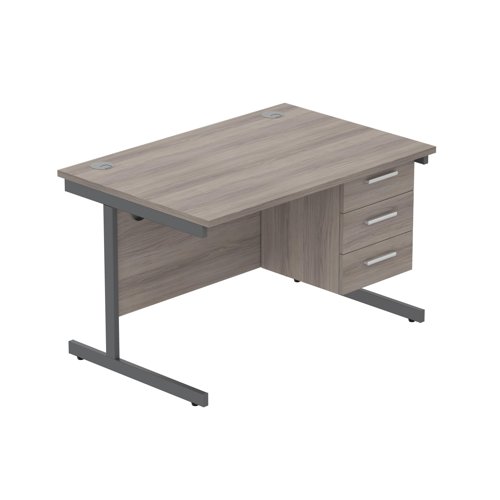 Office Rectangular Desk with Steel Single Upright Cantilever Legs + 3 Drawer Fixed Pedestal  1200X800 Alaskan Grey Oak/Graphite
