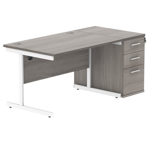 Single Upright Rectangular Desk + Desk High Pedestal (FSC) 1200 X 800 Alaskan Grey Oak/White