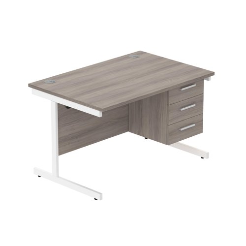 Office Rectangular Desk with Steel Single Upright Cantilever Legs + 3 Drawer Fixed Pedestal  1200X800 Alaskan Grey Oak/White
