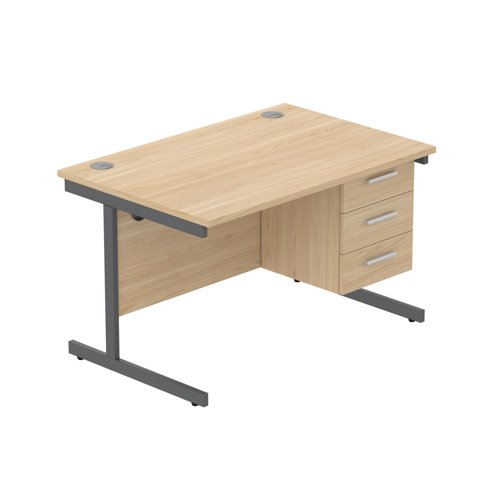 Office Rectangular Desk with Steel Single Upright Cantilever Legs + 3 Drawer Fixed Pedestal  1200X800 Canadian Oak/Graphite