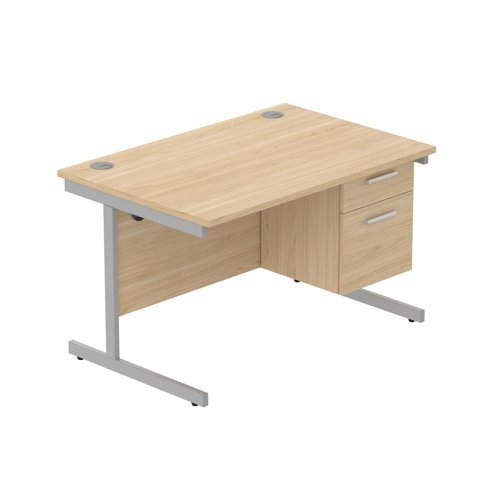 Office Rectangular Desk with Steel Single Upright Cantilever Legs + 2 Drawer Fixed Pedestal (FSC) 1200X800 Canadian Oak/Silver