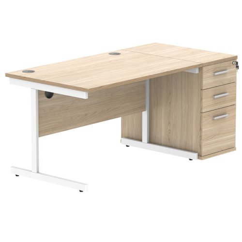 Single Upright Rectangular Desk + Desk High Pedestal 1200 X 800 Canadian Oak/White