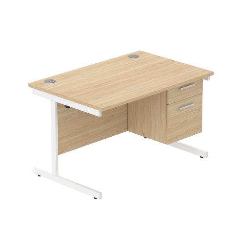 Office Rectangular Desk with Steel Single Upright Cantilever Legs + 2 Drawer Fixed Pedestal  1200X800 Canadian Oak/White