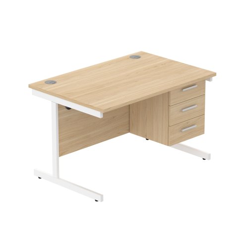 Office Rectangular Desk with Steel Single Upright Cantilever Legs + 3 Drawer Fixed Pedestal  1200X800 Canadian Oak/White