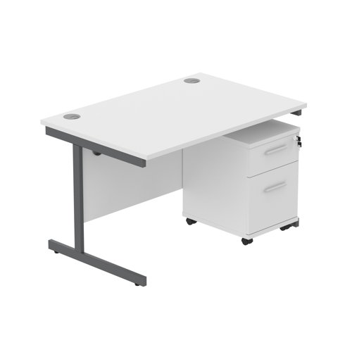 Single Upright Rectangular Desk + 2 Drawer Mobile Under Desk Pedestal  1200 X 800 Arctic White/Graphite