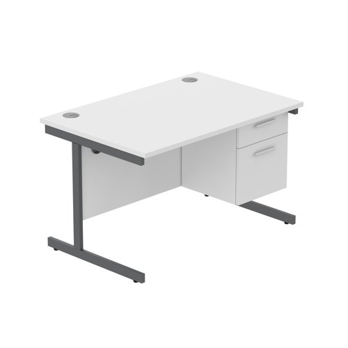 Office Rectangular Desk with Steel Single Upright Cantilever Legs + 2 Drawer Fixed Pedestal  1200X800 Arctic White/Graphite