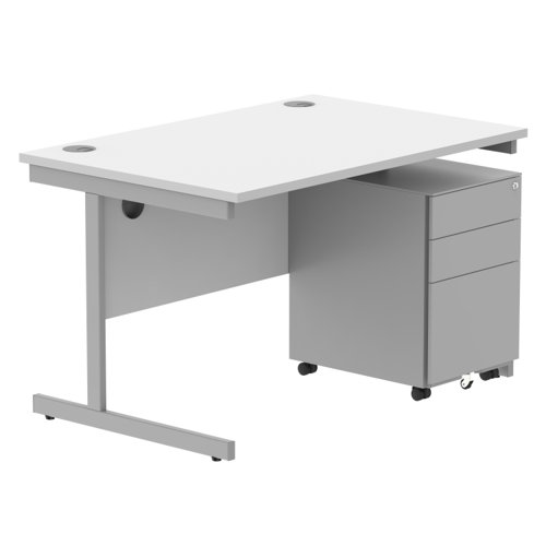 CORE Single Upright Rectangular Desk + Under Desk Steel Pedestal 3 Drawers 1200 X 800 Arctic White/Silver