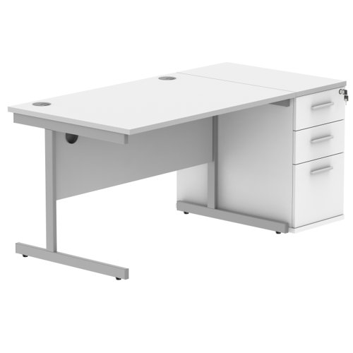 Single Upright Rectangular Desk + Desk High Pedestal 1200 X 800 Arctic White/Silver
