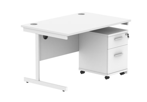 Single Upright Rectangular Desk + 2 Drawer Mobile Under Desk Pedestal 1200 X 800 Arctic White/White