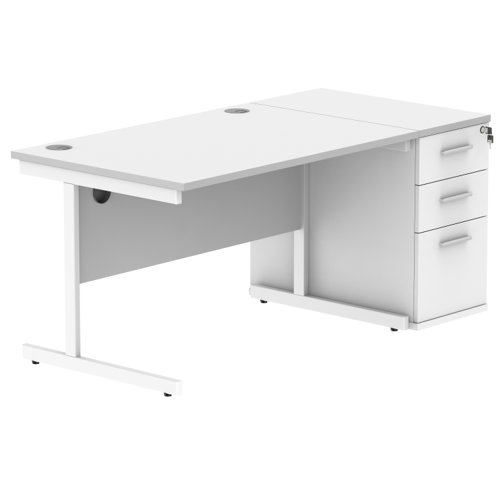 Single Upright Rectangular Desk + Desk High Pedestal (FSC) 1200 X 800 Arctic White/White