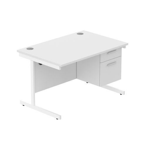 Office Rectangular Desk with Steel Single Upright Cantilever Legs + 2 Drawer Fixed Pedestal  1200X800 Arctic White/White