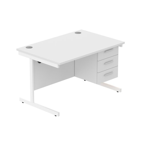 Office Rectangular Desk with Steel Single Upright Cantilever Legs + 3 Drawer Fixed Pedestal  1200X800 Arctic White/White