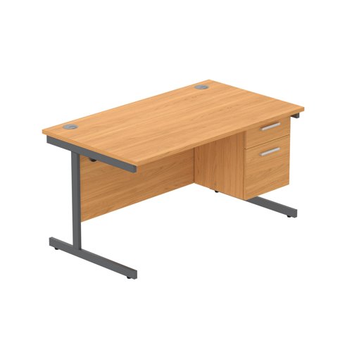 Office Rectangular Desk with Steel Single Upright Cantilever Legs + 2 Drawer Fixed Pedestal  1400X800 Norwegian Beech/Graphite