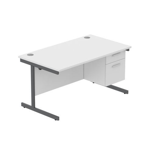 Office Rectangular Desk with Steel Single Upright Cantilever Legs + 2 Drawer Fixed Pedestal  1400X800 Arctic White/Graphite