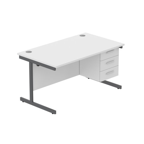 Office Rectangular Desk with Steel Single Upright Cantilever Legs + 3 Drawer Fixed Pedestal  1400X800 Arctic White/Graphite
