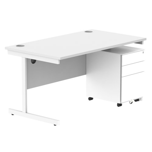 CORE Single Upright Rectangular Desk + Under Desk Steel Pedestal 3 Drawers 1400 X 800 Arctic White/White