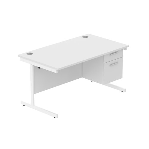 Office Rectangular Desk with Steel Single Upright Cantilever Legs + 2 Drawer Fixed Pedestal  1400X800 Arctic White/White