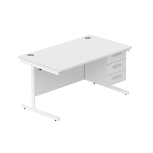 Office Rectangular Desk with Steel Single Upright Cantilever Legs + 3 Drawer Fixed Pedestal (FSC) 1400X800 Arctic White/White