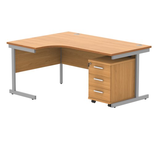 Single Upright Left Hand Radial Desk + 3 Drawer Mobile Under Desk Pedestal 1600 X 1200 Norwegian Beech/Silver