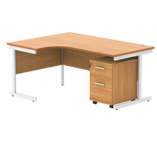 Single Upright Left Hand Radial Desk + 2 Drawer Mobile Under Desk Pedestal 1600 X 1200 Norwegian Beech/White