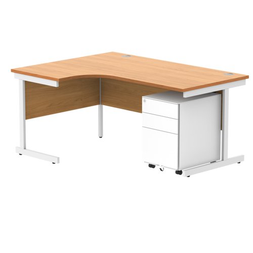 CORE Single Upright Left Hand Radial Desk + Under Desk Steel Pedestal 3 Drawers 1600 X 1200 Norwegian Beech/White