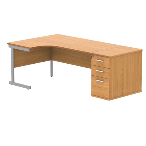 Single Upright Left Hand Radial Desk + Desk High Pedestal 800mm Deep Pedestal 1600 X 1200 Norwegian Beech/Silver