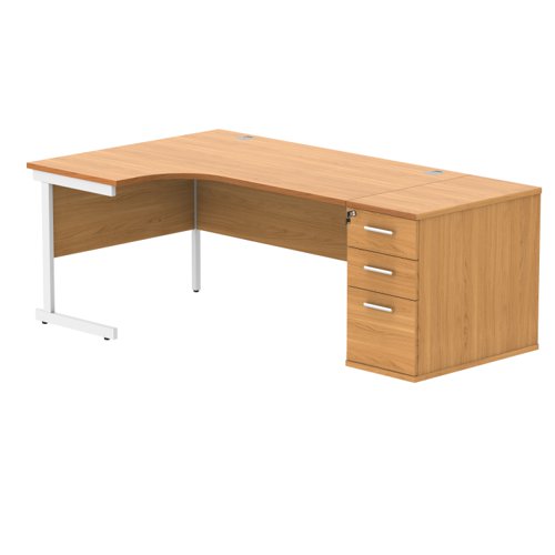 Single Upright Left Hand Radial Desk + Desk High Pedestal (FSC) 800mm Deep Pedestal 1600 X 1200 Norwegian Beech/White