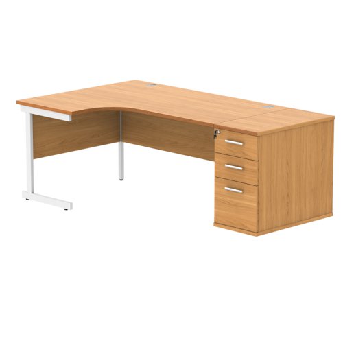 Single Upright Left Hand Radial Desk + Desk High Pedestal 800mm Deep Pedestal 1600 X 1200 Norwegian Beech/White