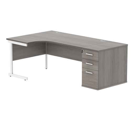 Single Upright Left Hand Radial Desk + Desk High Pedestal 800mm Deep Pedestal 1600 X 1200 Alaskan Grey Oak/White