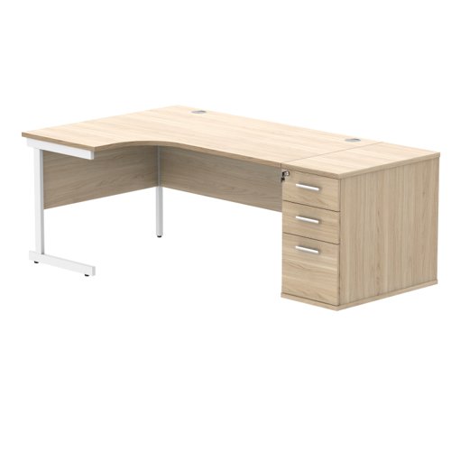 Single Upright Left Hand Radial Desk + Desk High Pedestal 800mm Deep Pedestal 1600 X 1200 Canadian Oak/White