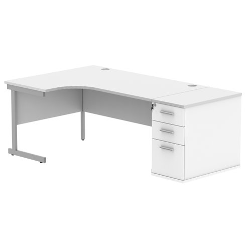 Single Upright Left Hand Radial Desk + Desk High Pedestal 800mm Deep Pedestal 1600 X 1200 Arctic White/Silver