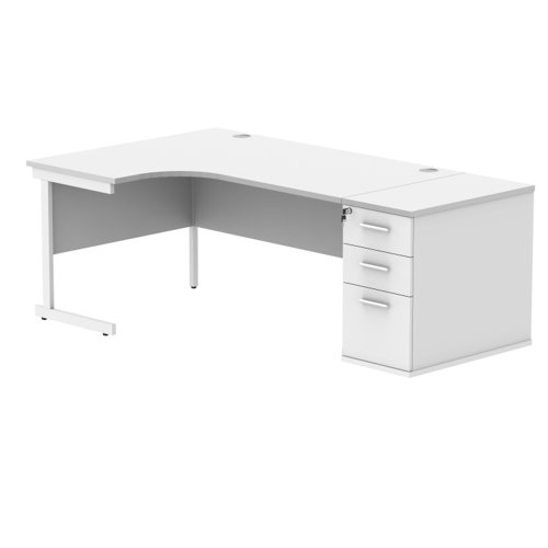 Single Upright Left Hand Radial Desk + Desk High Pedestal 800mm Deep Pedestal 1600 X 1200 Arctic White/White