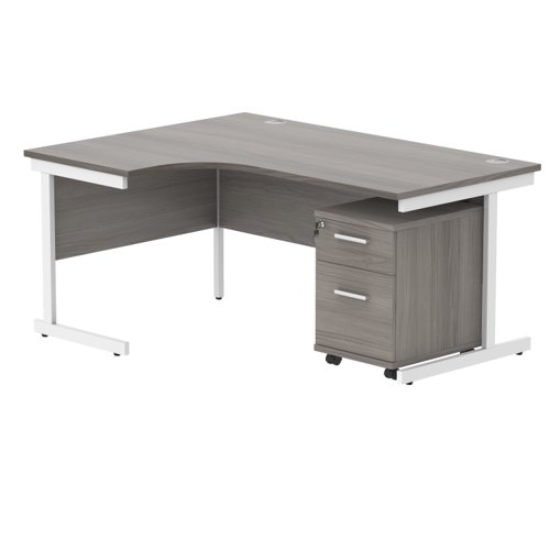 Single Upright Left Hand Radial Desk + 2 Drawer Mobile Under Desk Pedestal 1600 X 1200 Alaskan Grey Oak/White