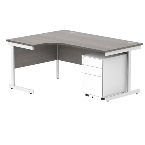 CORE Single Upright Left Hand Radial Desk + Under Desk Steel Pedestal 3 Drawers 1600 X 1200 Alaskan Grey Oak/White