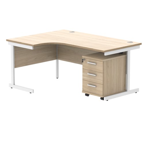 Single Upright Left Hand Radial Desk + 3 Drawer Mobile Under Desk Pedestal 1600 X 1200 Canadian Oak/White