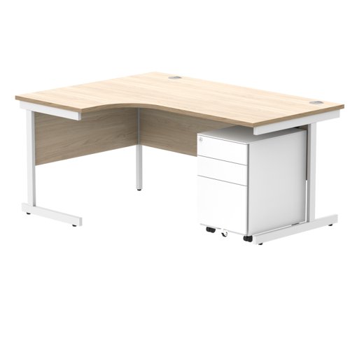 CORE Single Upright Left Hand Radial Desk + Under Desk Steel Pedestal 3 Drawers 1600 X 1200 Canadian Oak/White