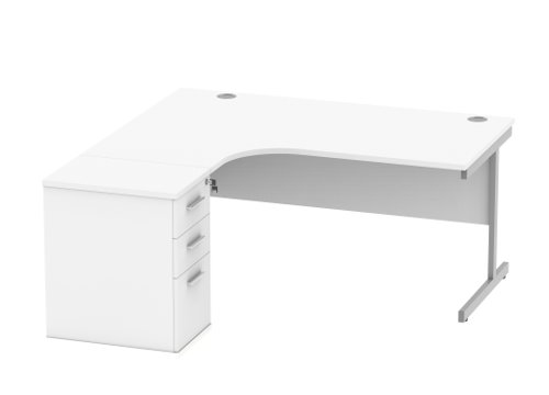 Single Upright Left Hand Radial Desk + Desk High Pedestal 600mm Deep Pedestal 1600 X 1200 Arctic White/Silver
