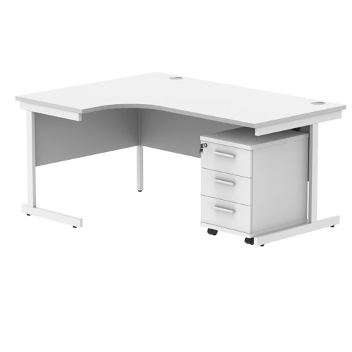 Single Upright Left Hand Radial Desk + 3 Drawer Mobile Under Desk Pedestal 1600 X 1200 Arctic White/White