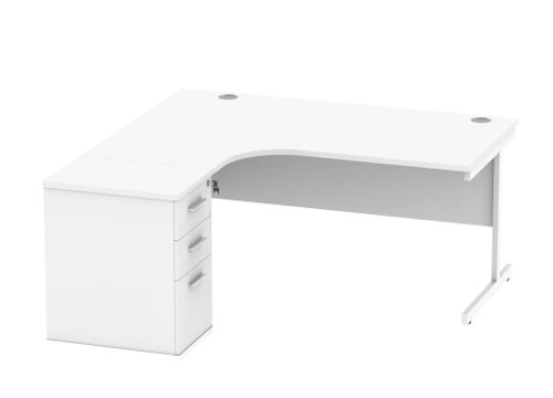 Single Upright Left Hand Radial Desk + Desk High Pedestal 600mm Deep Pedestal 1600 X 1200 Arctic White/White